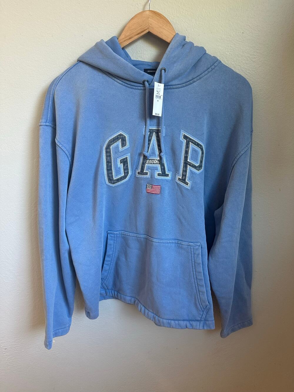 Gap VintageSoft Americana 250th Logo Hoodie S Cabana Blue USA NWT Oversized
